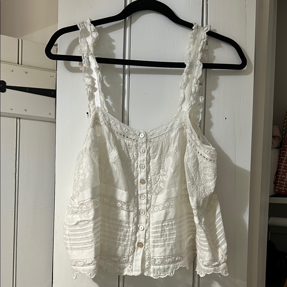 Loveshackfancy White Sully Top Lace Button-Down Medium